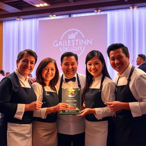 Award ceremony showing Gourmet Delights team celebrating the Michelin Star award