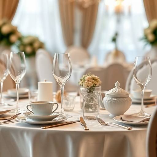 Beautiful table setting with fine china, crystal glassware, and elegant decor, illustrating the restaurant's attention to detail.