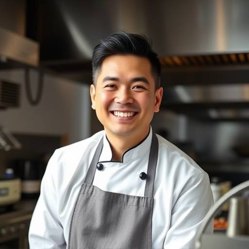 Sous Chef Daniel Lee smiling in the kitchen.