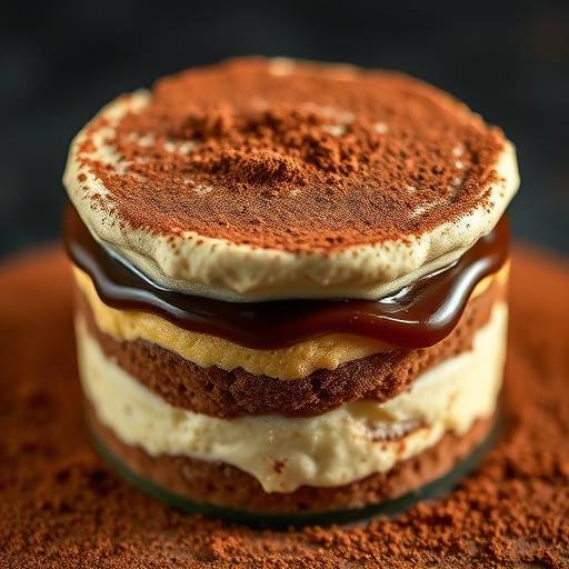 Tiramisu with cocoa powder, espresso and cream.